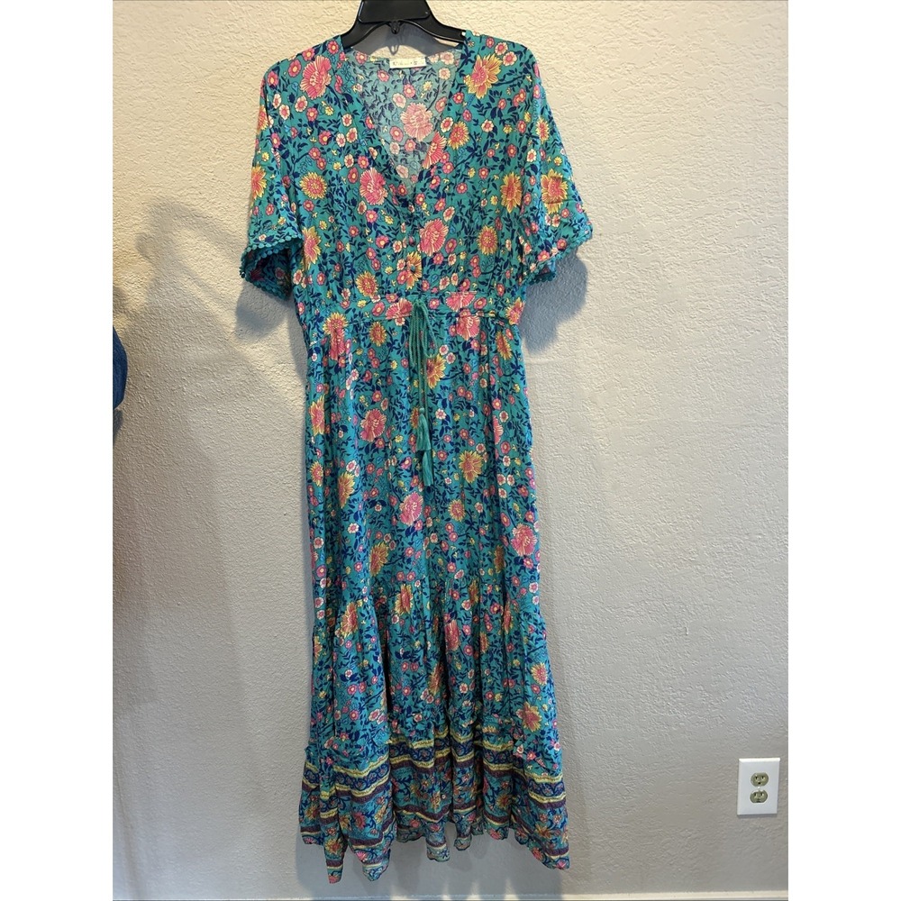 R.Vivimos Women's Floral Print Deep V-Neck Dress Size L Vacation Beach Boho